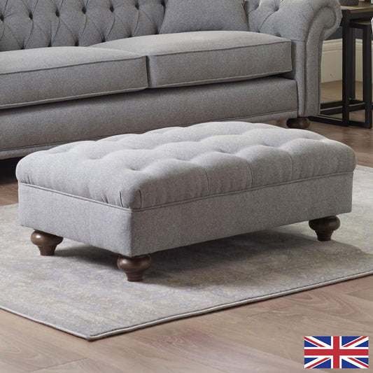 Luxury Modern Bordeaux Fabric Footstool, Grey