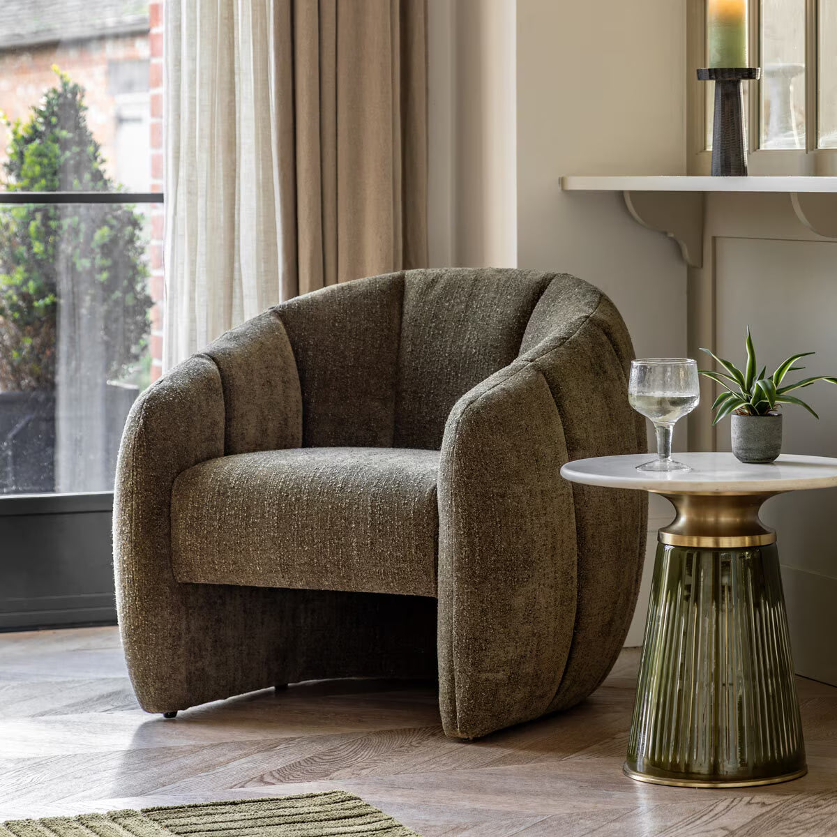 Luxury Modern Gallery Atella Moss Green Bouclé Tub Chair