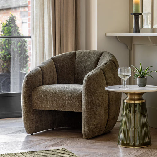 Luxury Modern Gallery Atella Moss Green Bouclé Tub Chair