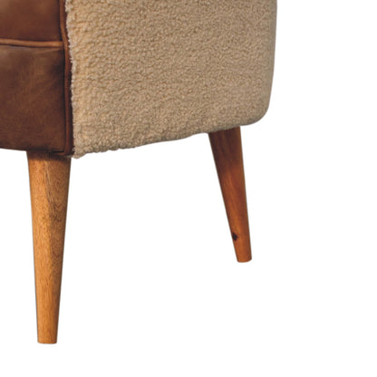 Luxury designer Bouclé Handwoven Upholstered Armchair with Buffalo Hide Seat &amp; Solid Oak Finish Legs