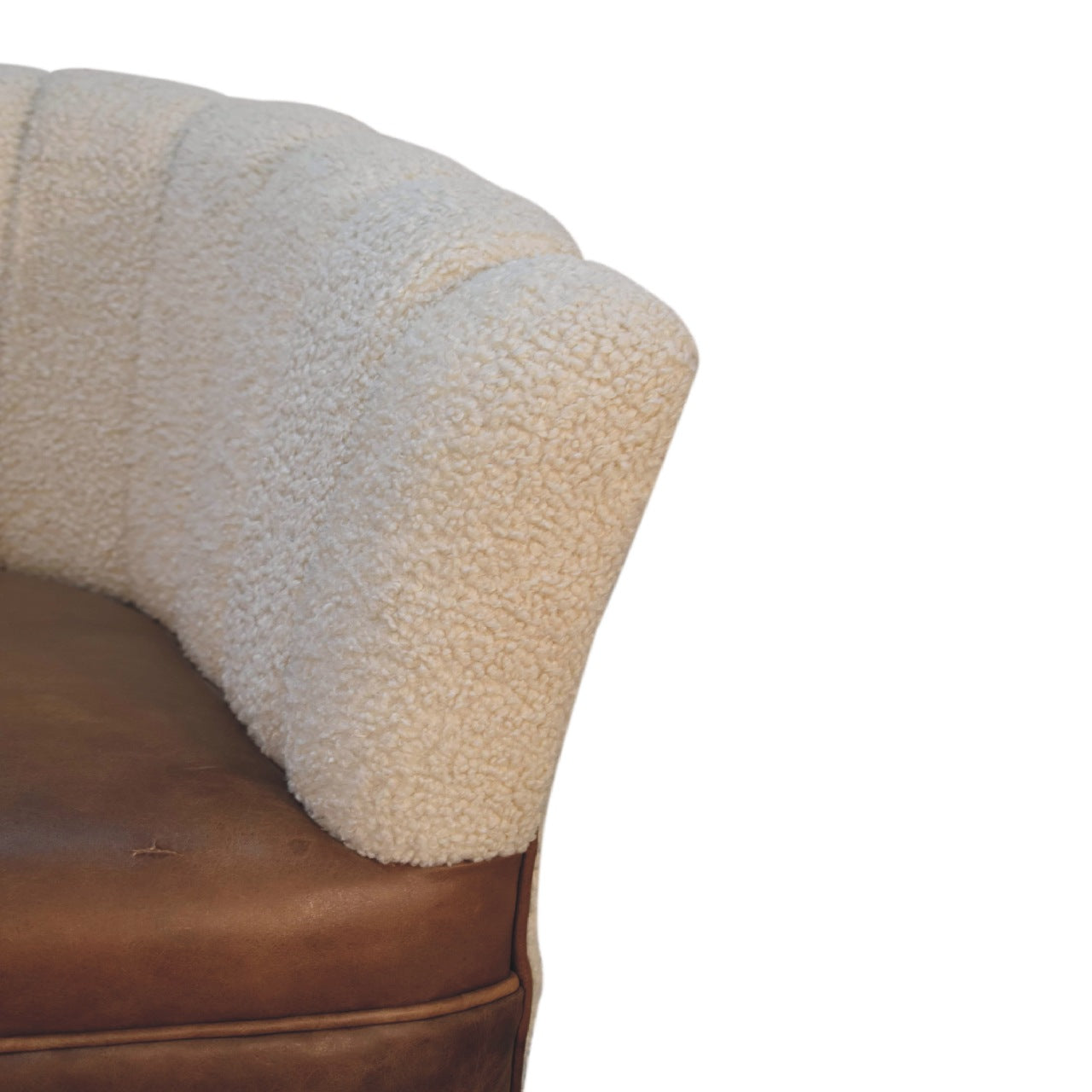 Luxury designer Bouclé Handwoven Upholstered Armchair with Buffalo Hide Seat &amp; Solid Oak Finish Legs