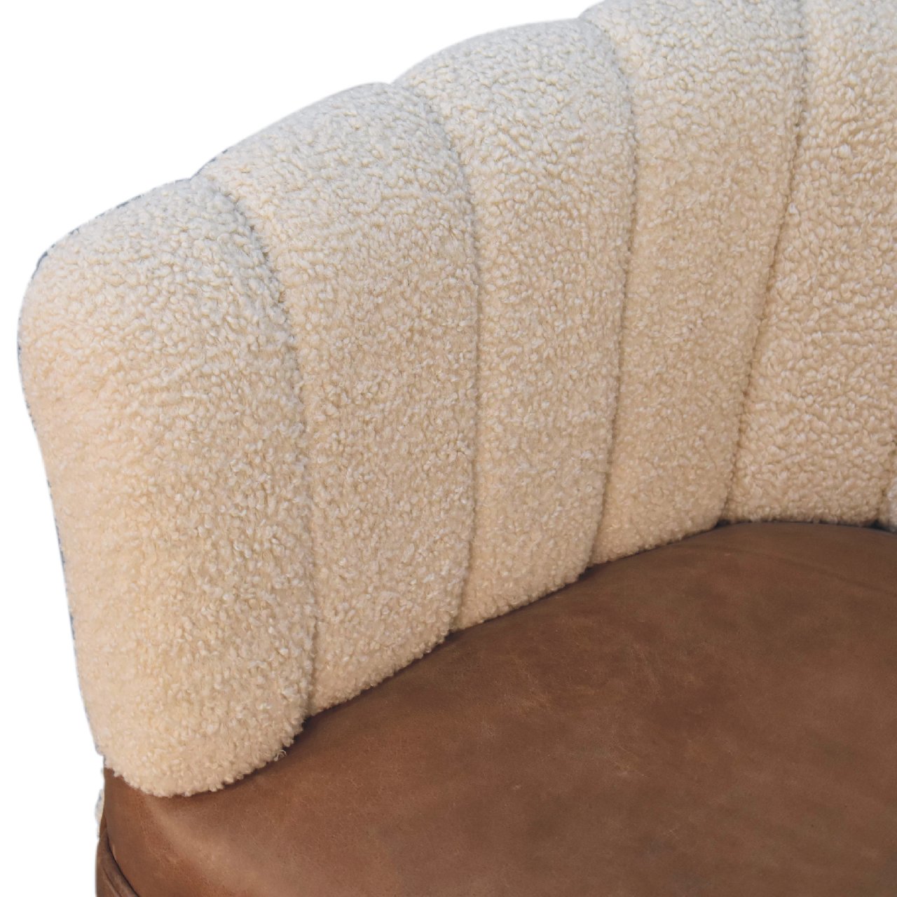 Luxury designer Bouclé Handwoven Upholstered Armchair with Buffalo Hide Seat &amp; Solid Oak Finish Legs