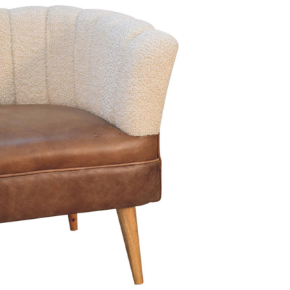 Luxury designer Bouclé Handwoven Upholstered Armchair with Buffalo Hide Seat &amp; Solid Oak Finish Legs