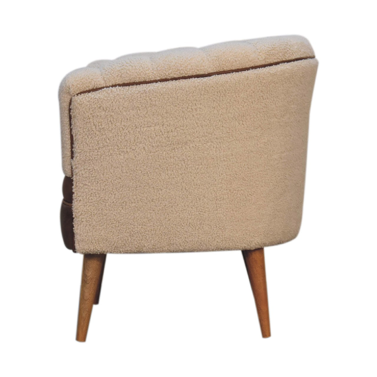 Luxury designer Bouclé Handwoven Upholstered Armchair with Buffalo Hide Seat &amp; Solid Oak Finish Legs