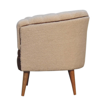 Luxury designer Bouclé Handwoven Upholstered Armchair with Buffalo Hide Seat &amp; Solid Oak Finish Legs