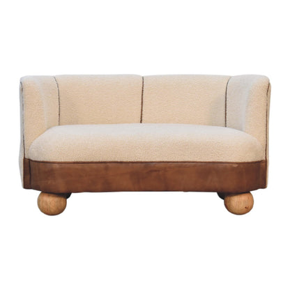 Luxury designer Bouclé Handwoven Upholstered Sofa with Buffalo Hide Seat &amp; Solid Oak Finish Legs