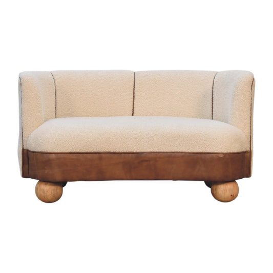 Luxury designer Bouclé Handwoven Upholstered Sofa with Buffalo Hide Seat &amp; Solid Oak Finish Legs