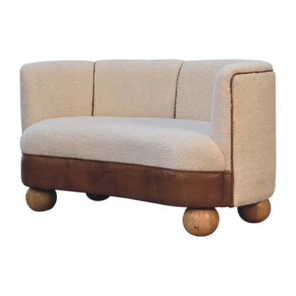 Luxury designer Bouclé Handwoven Upholstered Sofa with Buffalo Hide Seat &amp; Solid Oak Finish Legs