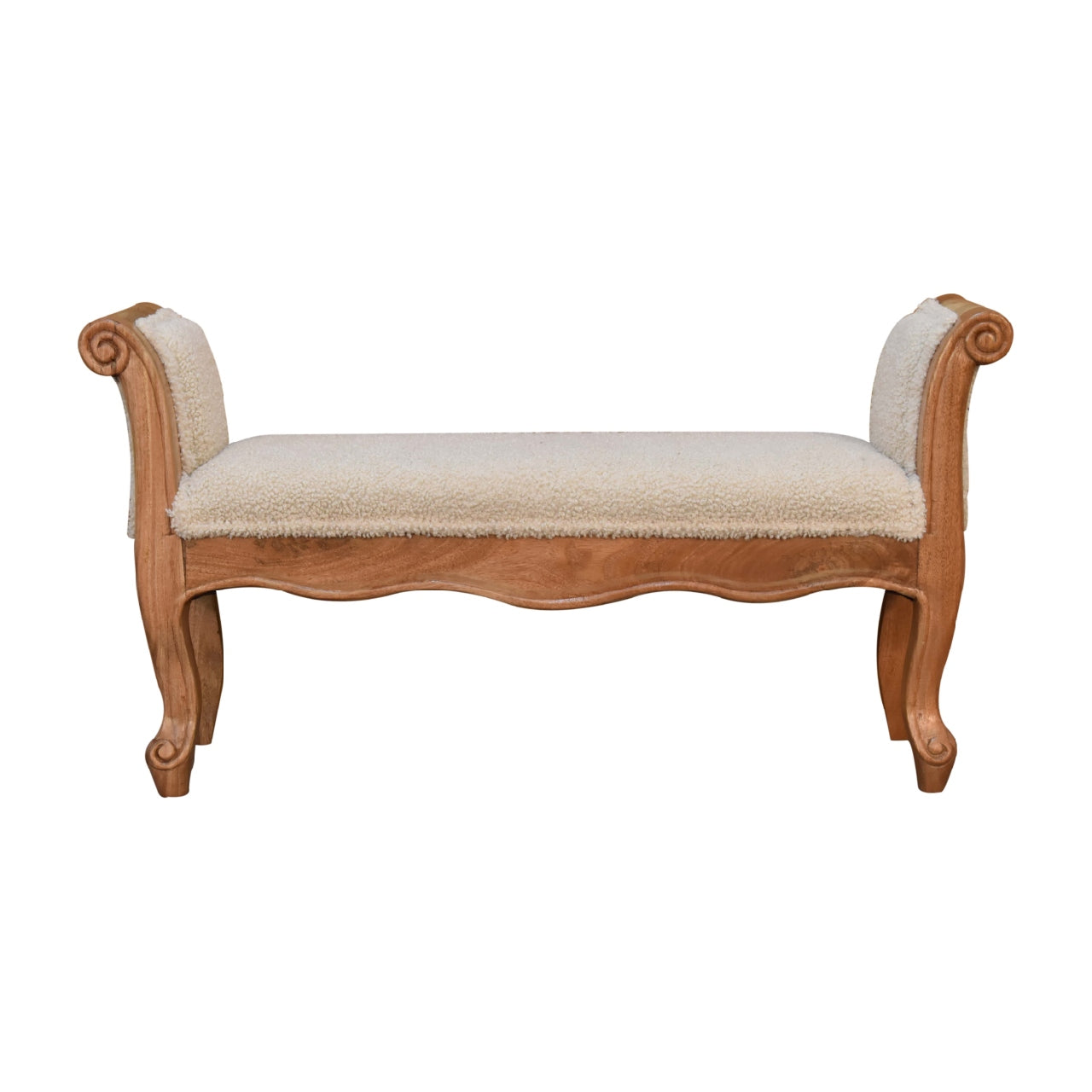 Luxury designer Curled Cotton Handwoven Upholstered Bench – Natural Yarn &amp; Oak Finish Legs