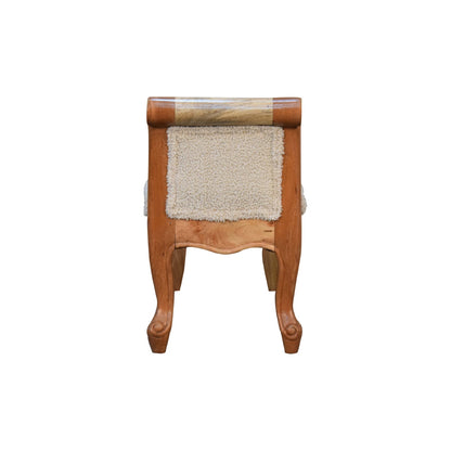 Luxury designer Curled Cotton Handwoven Upholstered Bench – Natural Yarn &amp; Oak Finish Legs