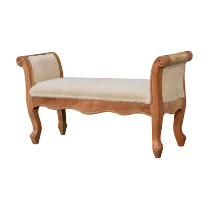 Luxury designer Curled Cotton Handwoven Upholstered Bench – Natural Yarn &amp; Oak Finish Legs