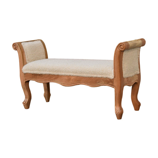 Luxury designer Curled Cotton Handwoven Upholstered Bench – Natural Yarn &amp; Oak Finish Legs