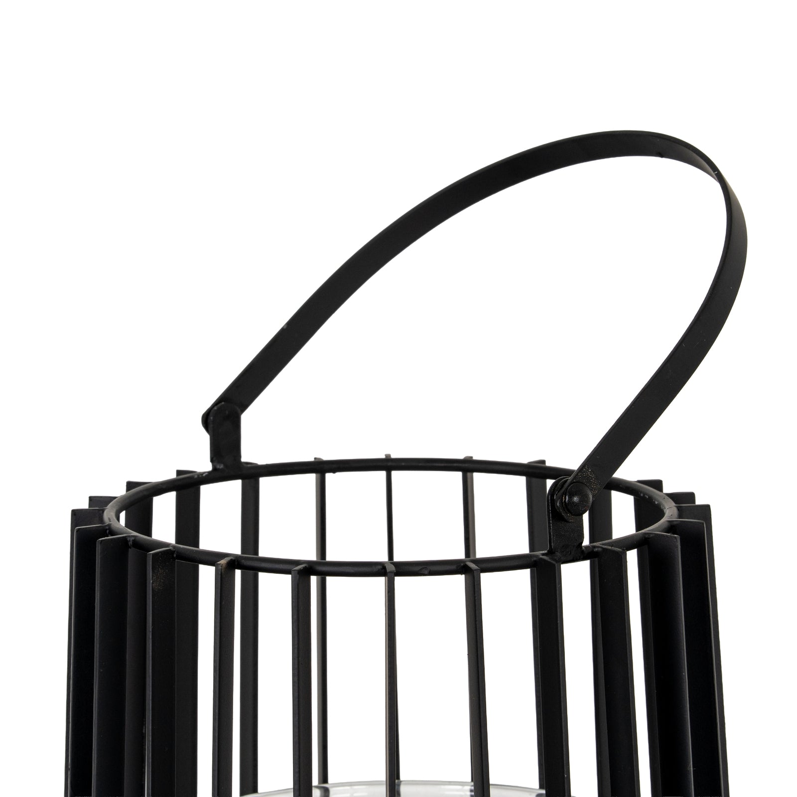 Black metal lantern with handle on a white background