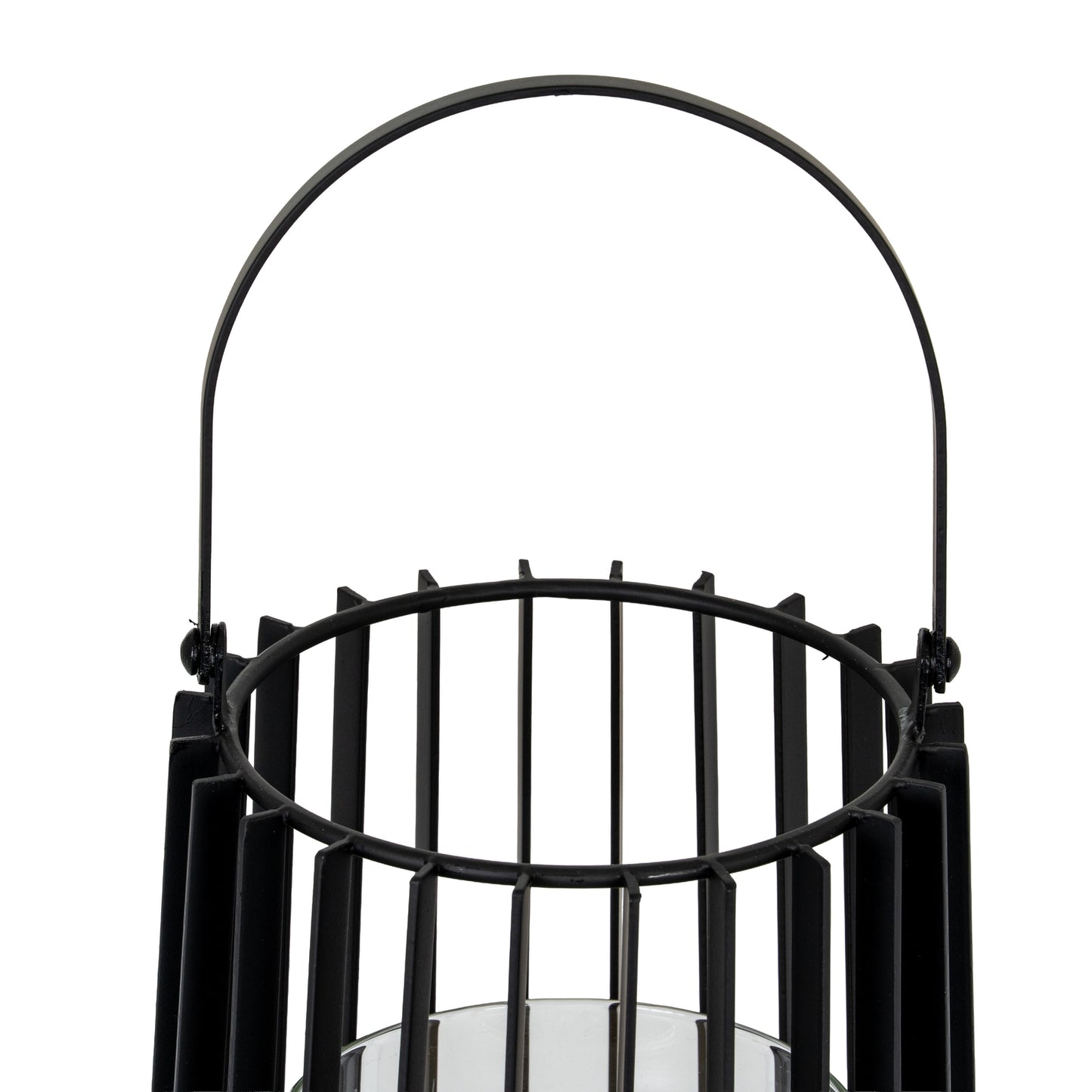 Black metal lantern with a handle on a white background