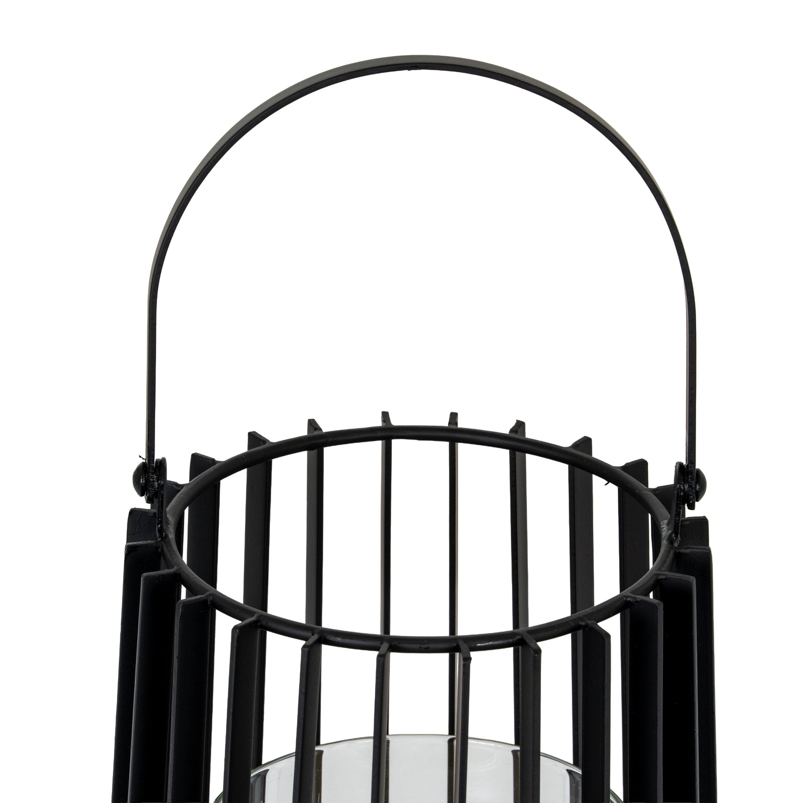 Black metal lantern with a handle on a white background
