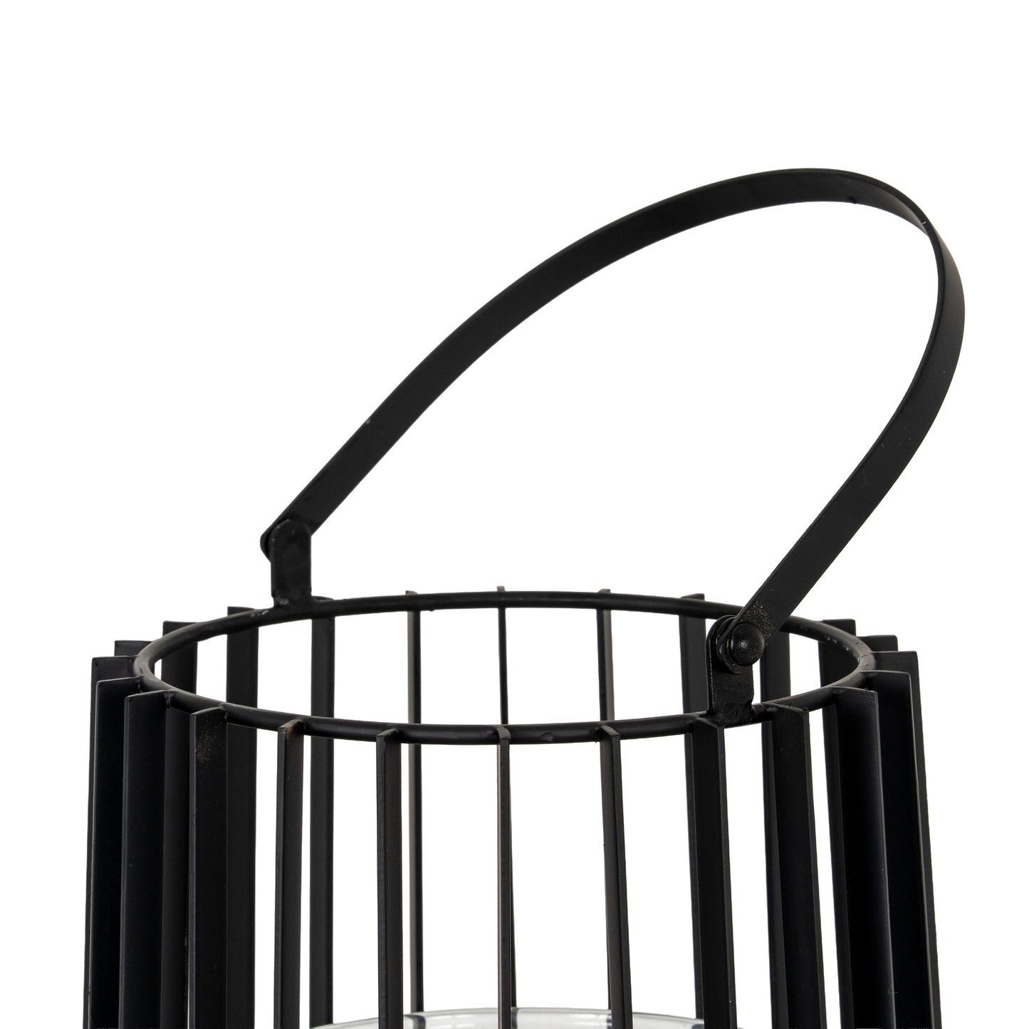 Black metal lantern with handle on a white background
