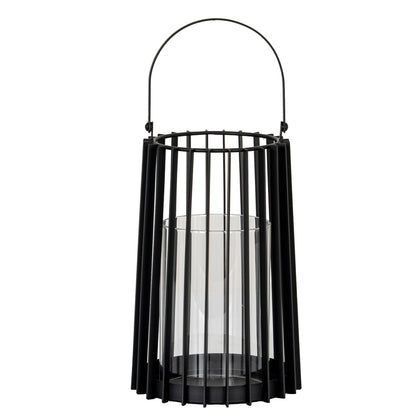 Black metal lantern with a clear glass container on a white background