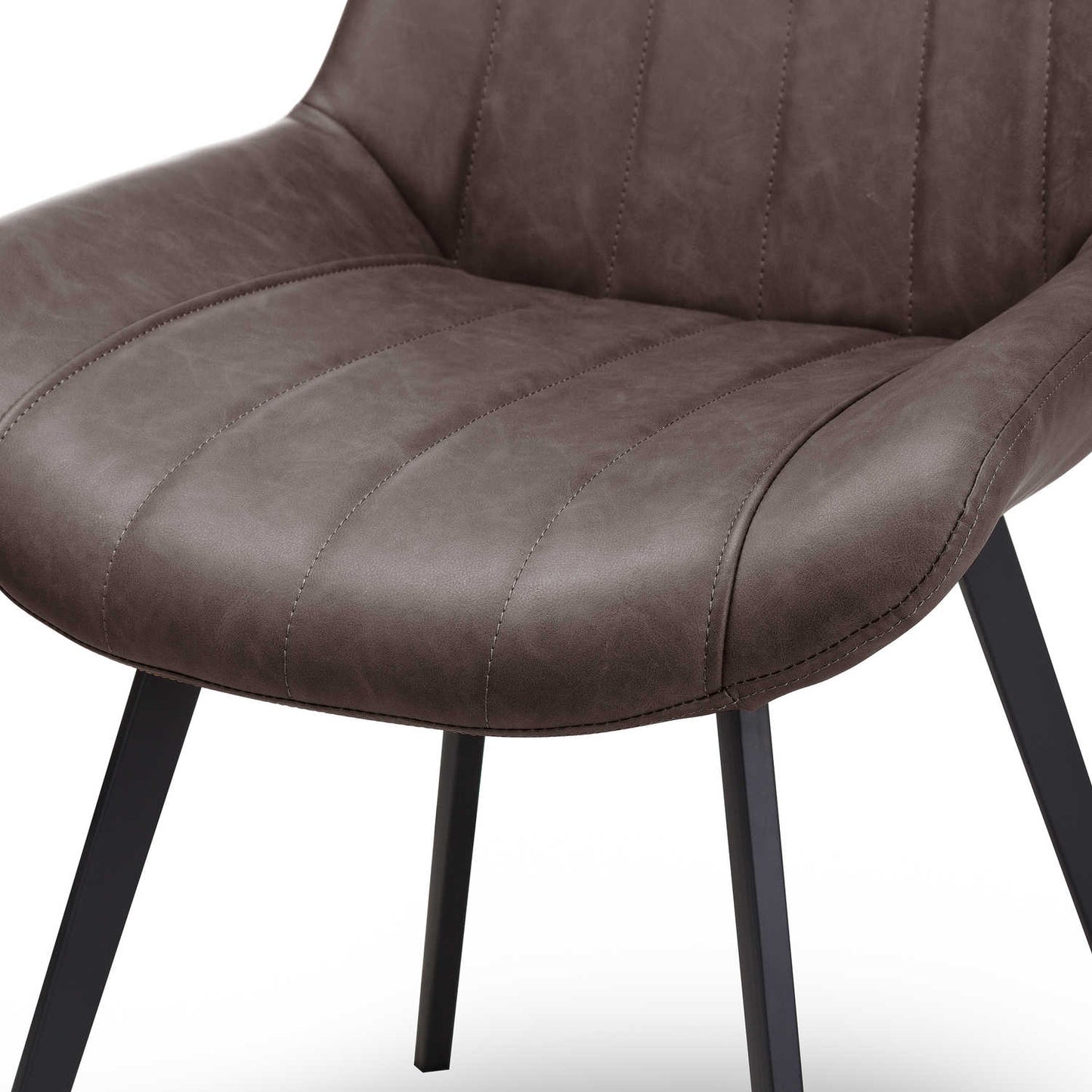 Brown leather chair with black metal legs on a white background