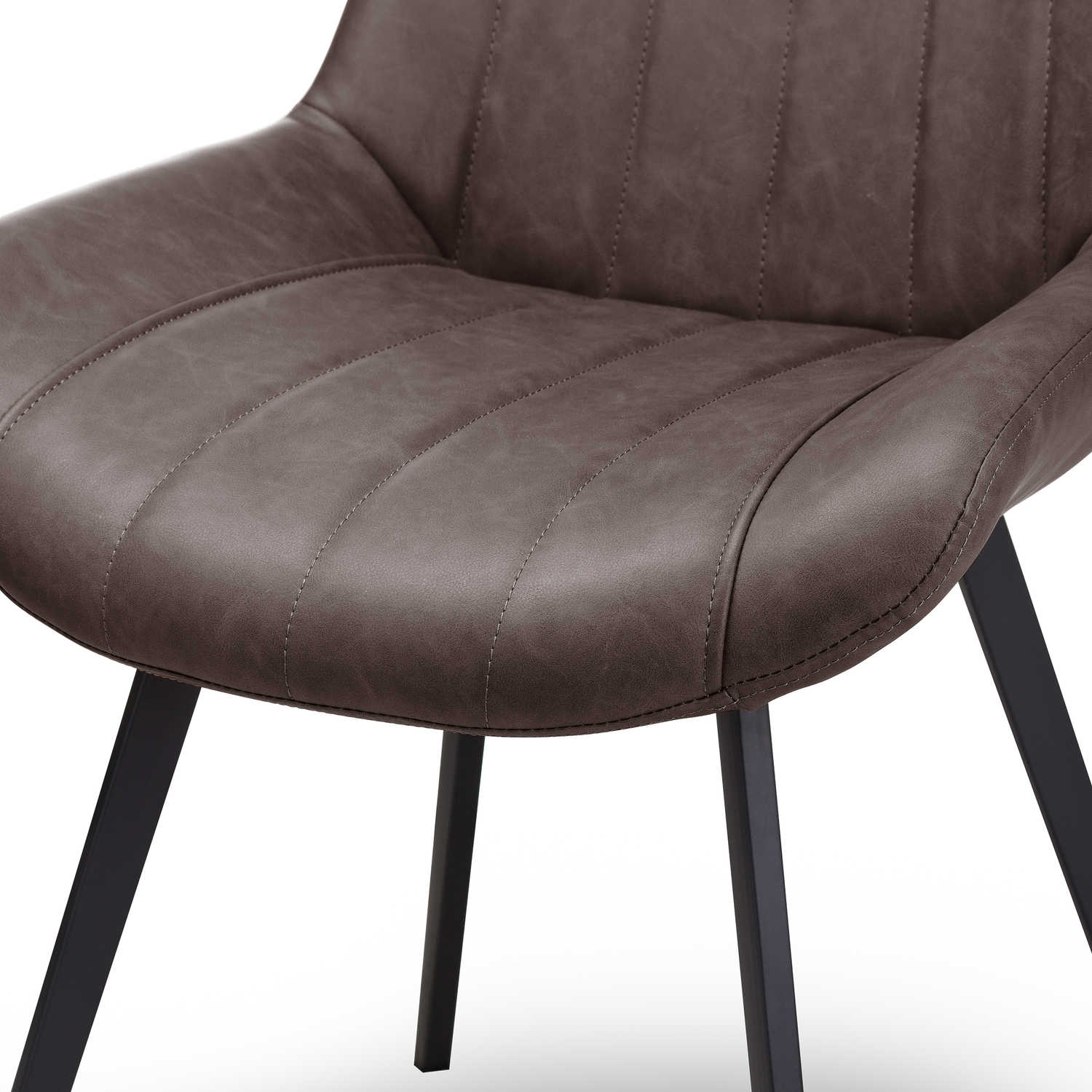 Brown leather chair with black metal legs on a white background