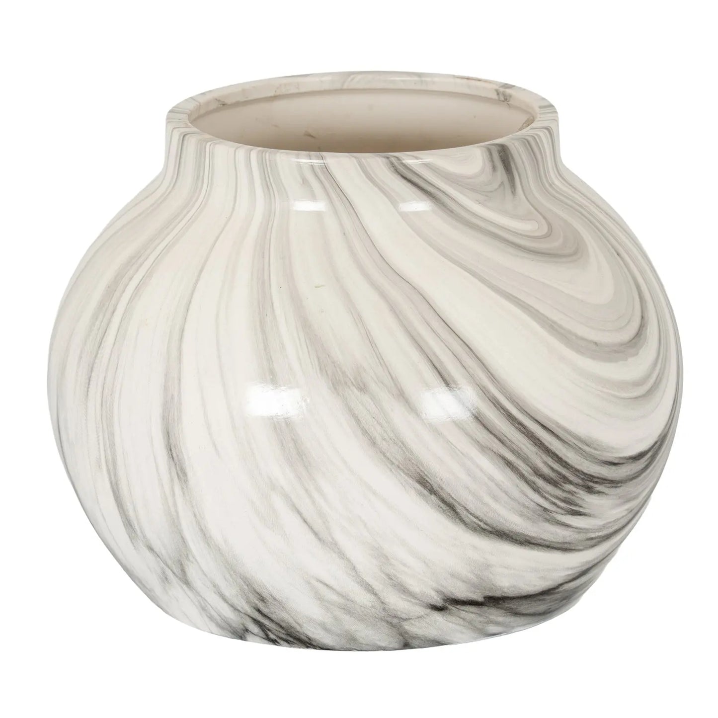 Marble-patterned glass vase on a white background