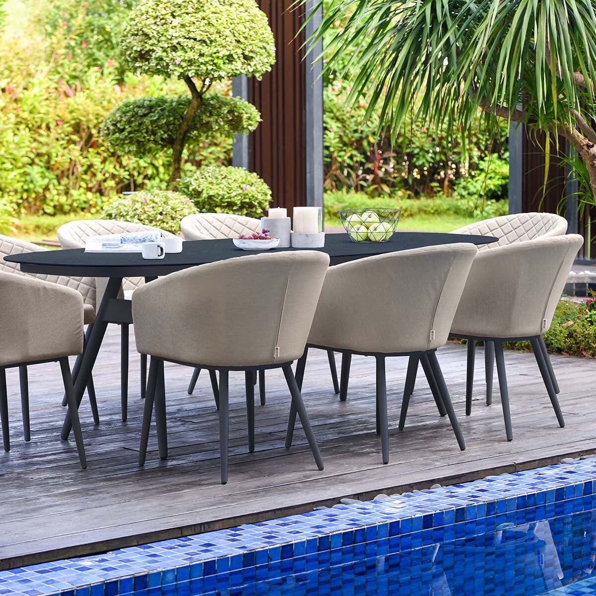 Maze Ambition 9 Piece Oval Dining Patio Set + Cover