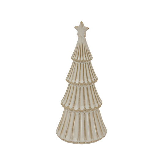 Decorative ceramic Christmas tree with a star on top against a white background