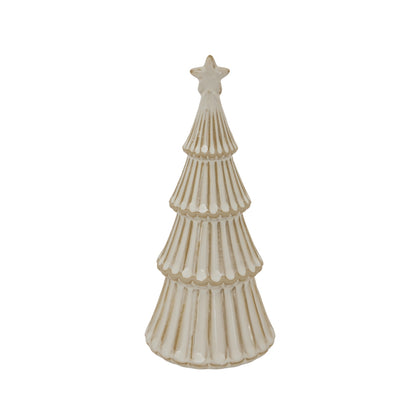 Decorative ceramic Christmas tree with a star on top against a white background