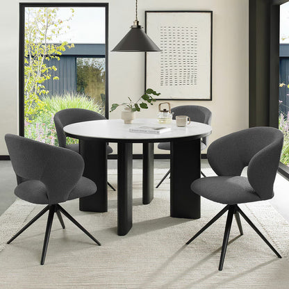 Modern Bentley Designs Alisa round Sintered Stone Dining Table + 4 Grey Chairs