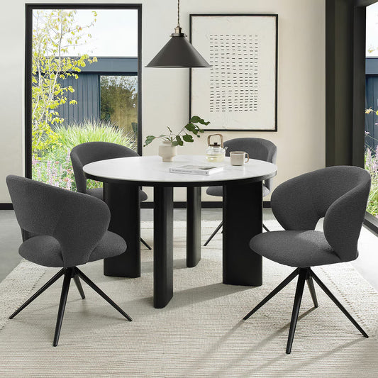 Modern Bentley Designs Alisa round Sintered Stone Dining Table + 4 Grey Chairs