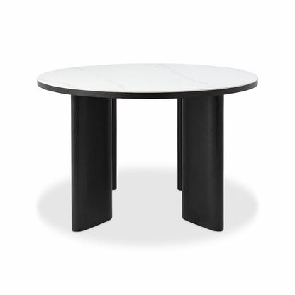 Modern Bentley Designs Alisa round Sintered Stone Dining Table + 4 Grey Chairs