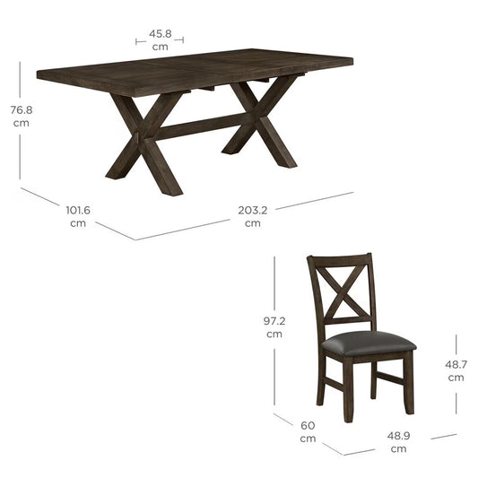 Modern Blakely Extending Dining Table + 6 Cross Back Chairs, Seats 6-8
