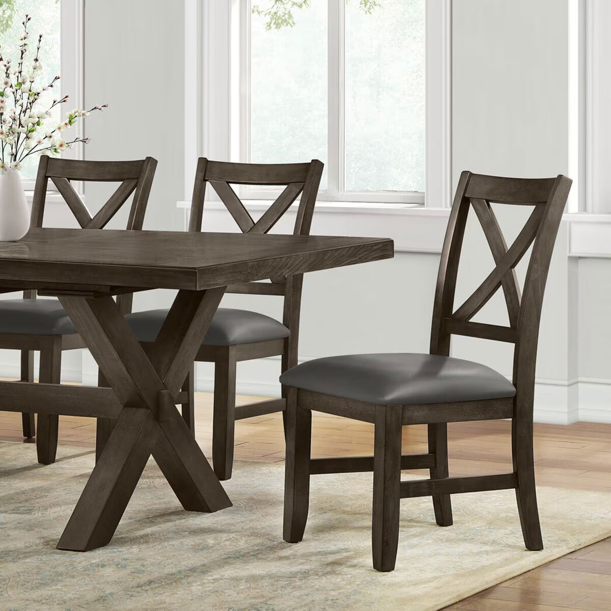 Modern Blakely Extending Dining Table + 6 Cross Back Chairs, Seats 6-8