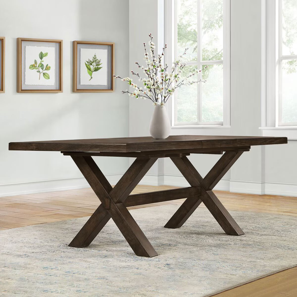 Modern Blakely Extending Dining Table + 6 Cross Back Chairs, Seats 6-8