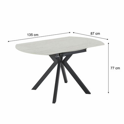 Modern Indus Valley Cavella round Ceramic Extending Dining Table + 4 Beige Chairs