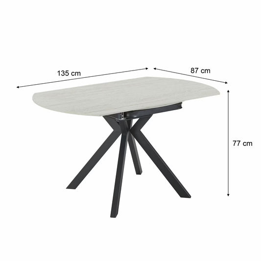 Modern Indus Valley Cavella round Ceramic Extending Dining Table + 4 Beige Chairs