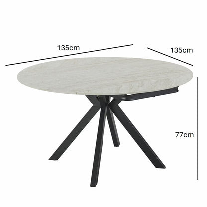 Modern Indus Valley Cavella round Ceramic Extending Dining Table + 4 Beige Chairs