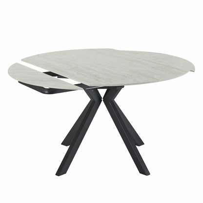 Modern Indus Valley Cavella round Ceramic Extending Dining Table + 4 Beige Chairs