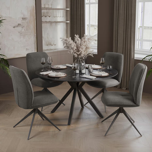 Modern Indus Valley Cavella round Ceramic Extending Dining Table + 4 Grey Chairs