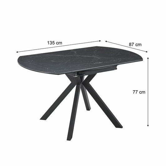Modern Indus Valley Cavella round Ceramic Extending Dining Table + 4 Grey Chairs