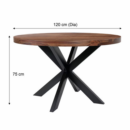 Modern Indus Valley Henley round Wooden Dining Table + 4 Brown Chairs