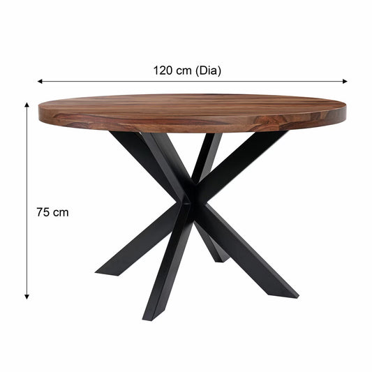 Modern Indus Valley Henley round Wooden Dining Table + 4 Brown Chairs