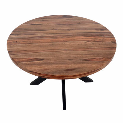 Modern Indus Valley Henley round Wooden Dining Table + 4 Brown Chairs
