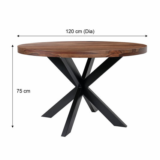 Modern Indus Valley Henley round Wooden Dining Table + 4 Grey Chairs