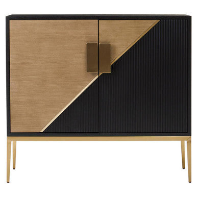 Modern cabinet with black and wood design on a white background