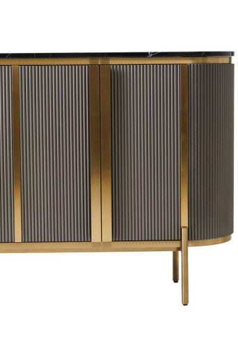 Modern sideboard with gold accents on a white background