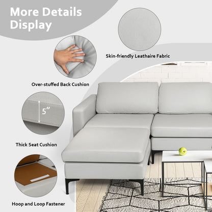 Modern Luxury Modular L-Shaped Sofa with Chaise, Reversible Ottoman, Built-In Socket