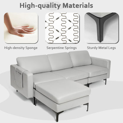 Modern Luxury Modular L-Shaped Sofa with Chaise, Reversible Ottoman, Built-In Socket
