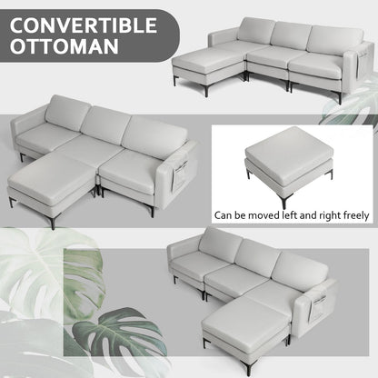 Modern Luxury Modular L-Shaped Sofa with Chaise, Reversible Ottoman, Built-In Socket