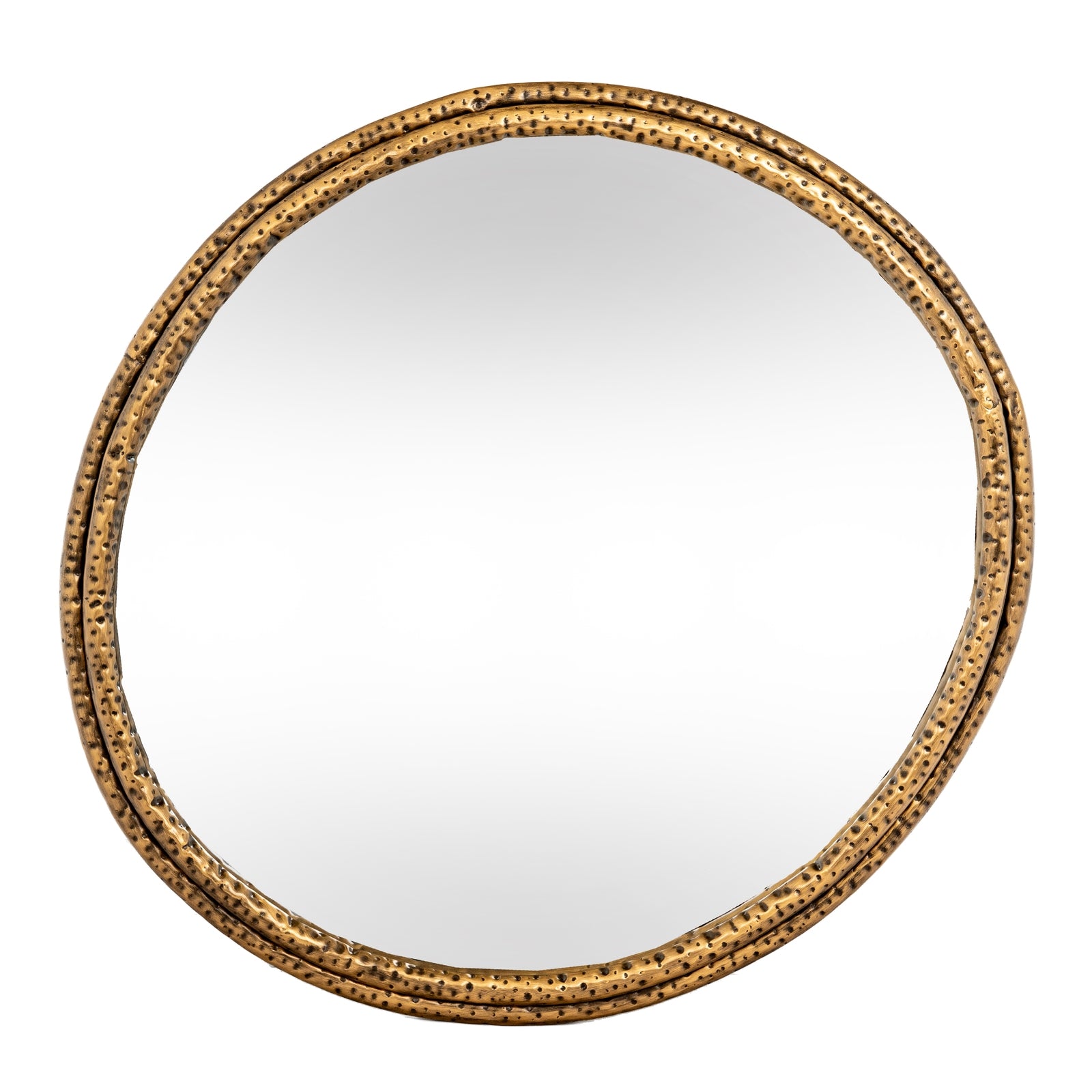 Round mirror with a gold frame on a white background