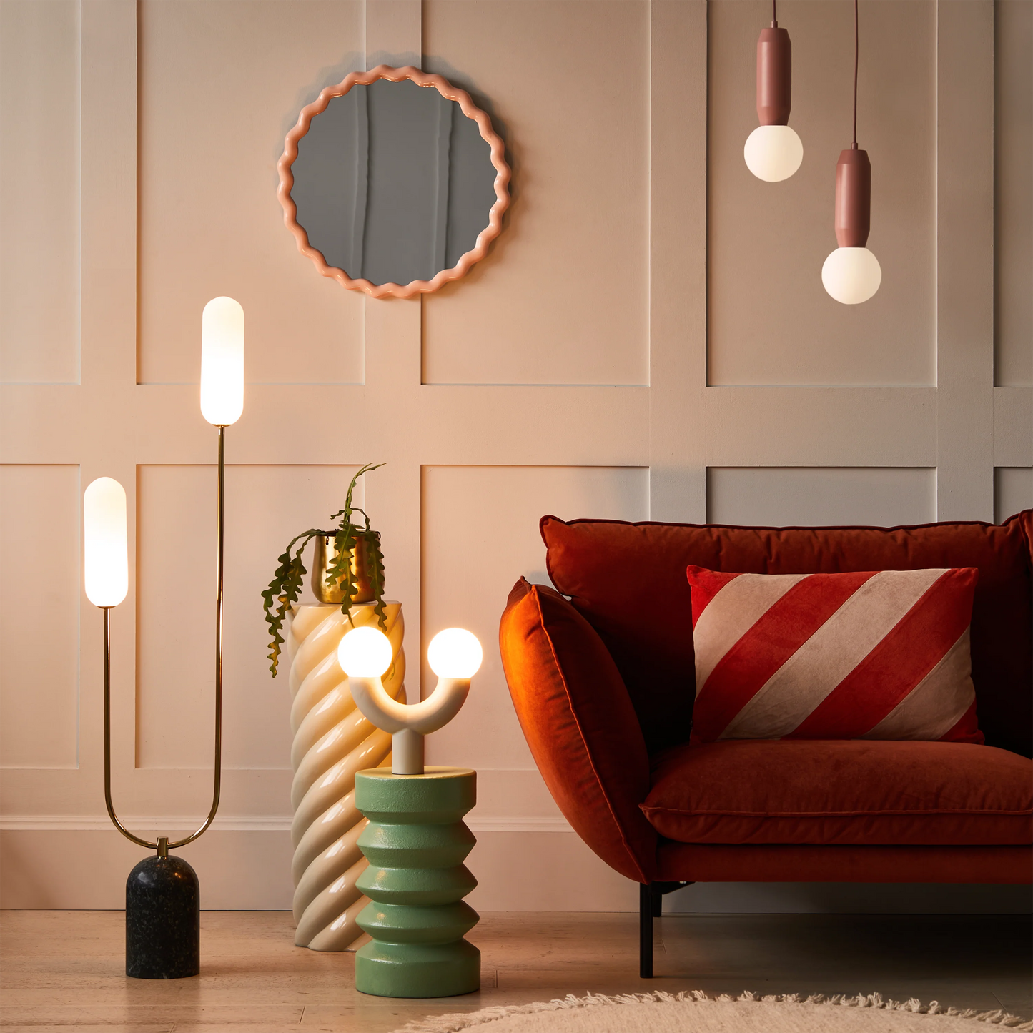 Olive green marble curve floor lamp  Floor lamp BlissVeranda